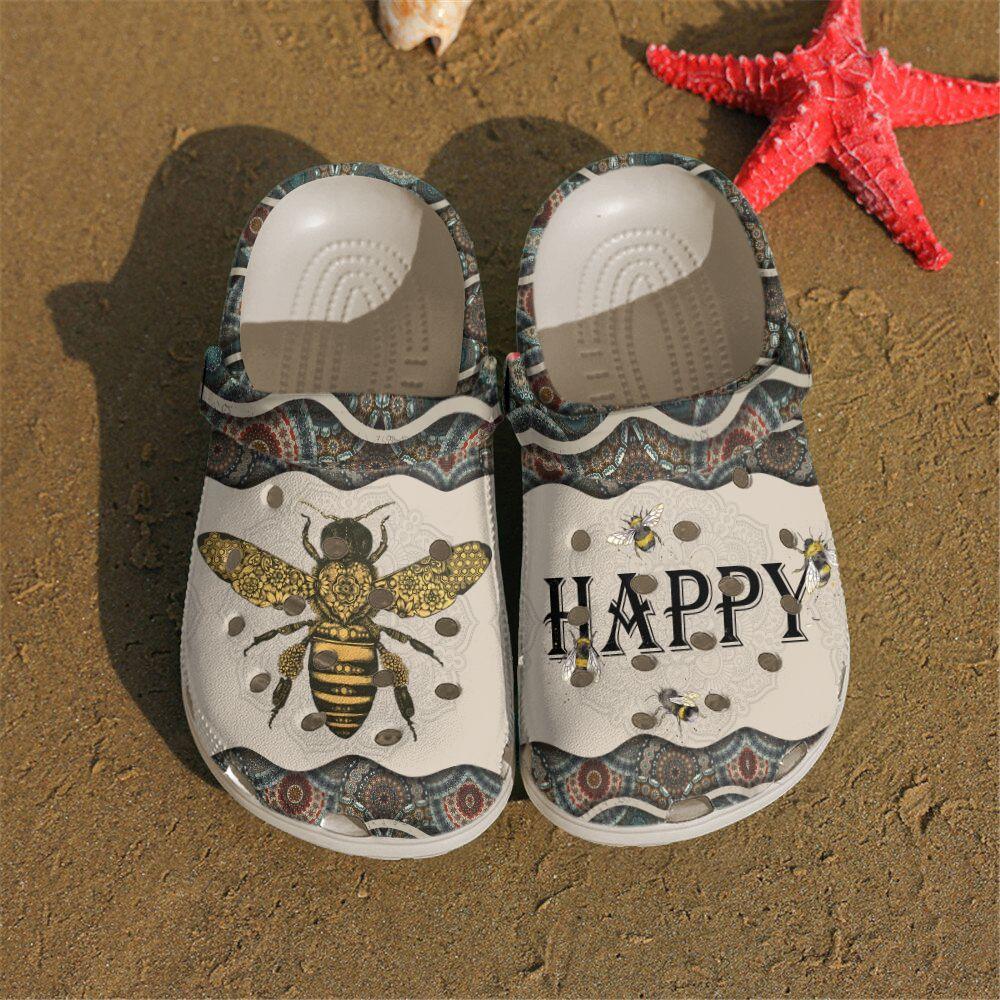 Bee Personalize Clog, Custom Name, Text, Fashion Style For Women, Men, Kid, Print 3D Bee Happy