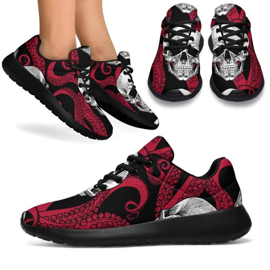 Red Octopus Skull Pattern Print Sport Sneakers