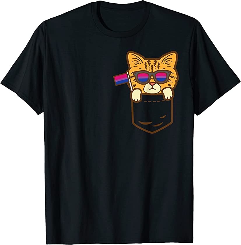 Kitten Purride Cat Pocket LGBTQ Bisexual Flag Gay Pride Bi T-Shirt