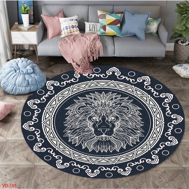 The Lion Drawing Pattern Round Rug Home Decor