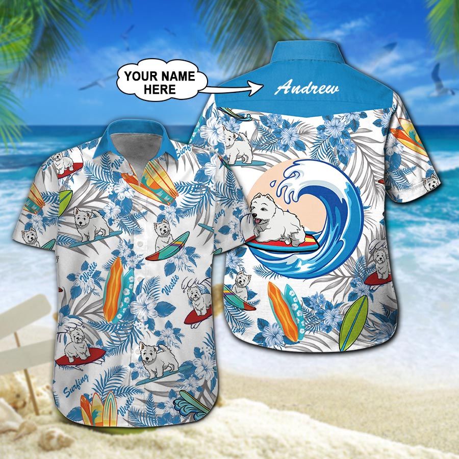 Westie Surfing Custom Name Hawaiian Shirt 210 ND4697