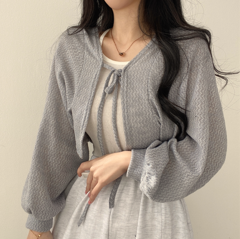 Thin White Bandage Lantern Sleeve Cardigan Short Coat Pull Femme Wild Black Grey Knitwear Top Kimono Cardigan Casual Tshirt alx