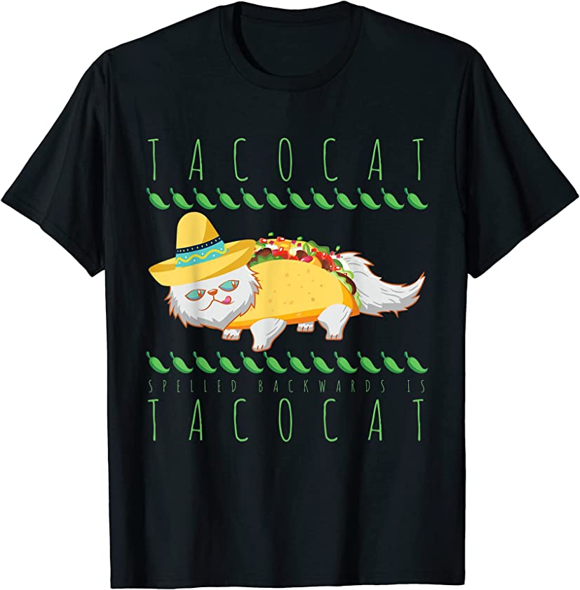 Tacocat Spelled Backward Is Tacocat Funny Mexican Cat Tacos T-Shirt