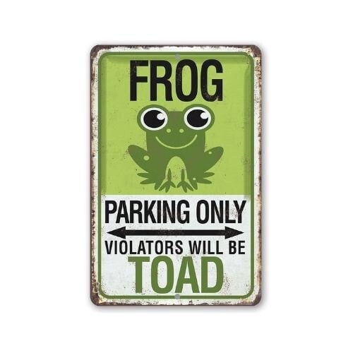 Frog Parking – 8″ x 12″ or 12″ x 18″ Aluminum Tin Awesome Metal Poster