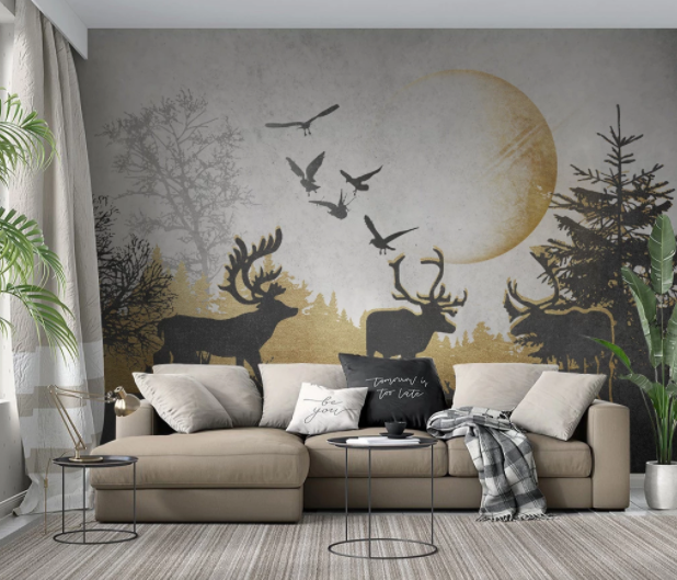 3D Abstract Dark Forest Buck Animal Plant Wall Mural Wallpaper Lxl