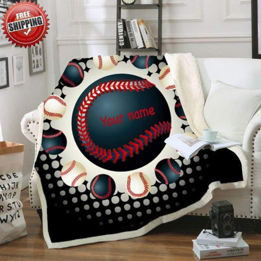 Baseball Black Ball Customized Blanket With Name