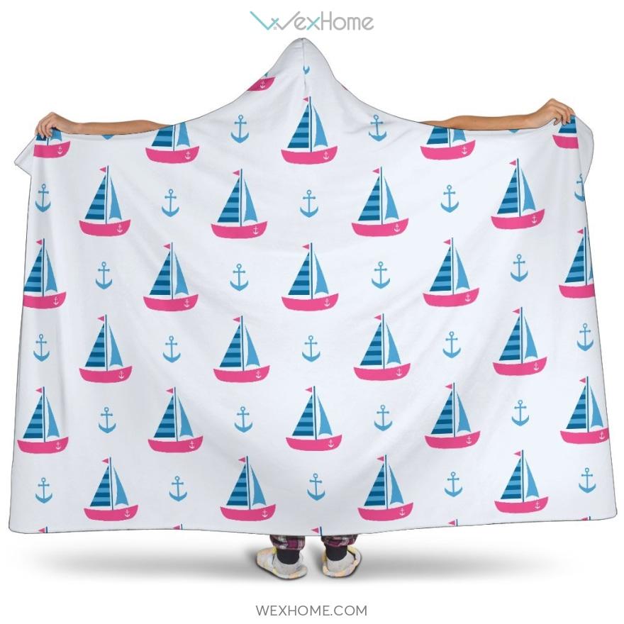 Sailboat Anchor Pattern Hooded Blanket