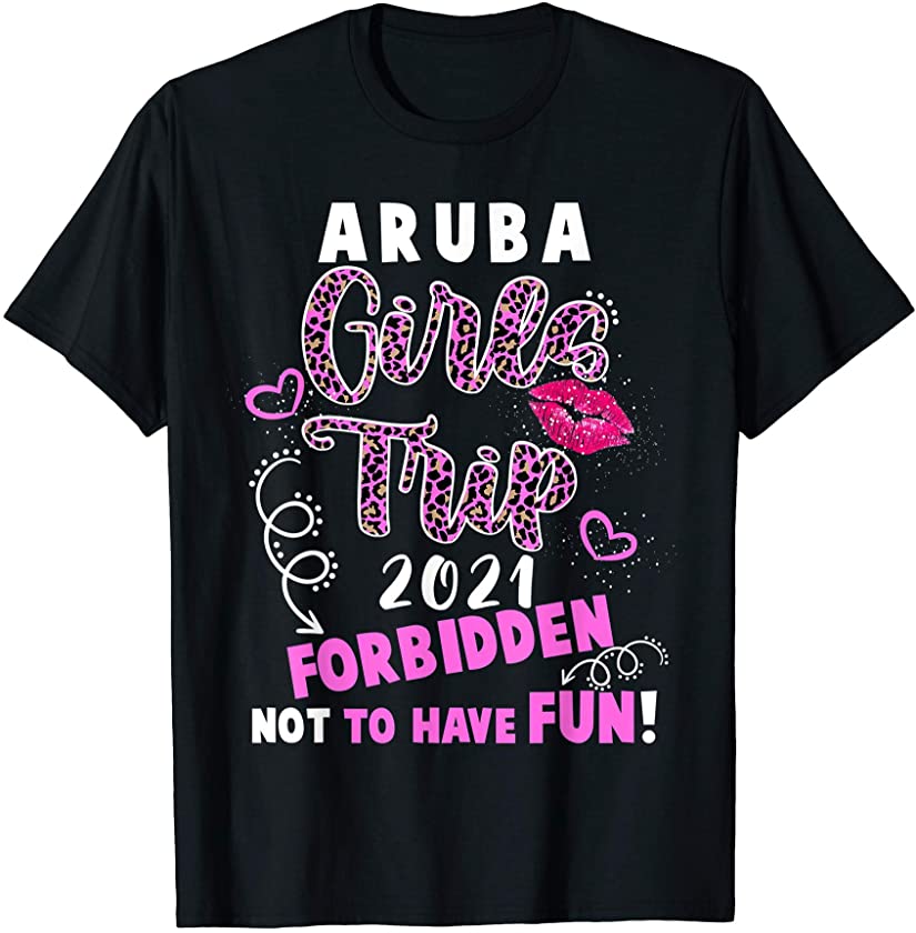 Aruba Girls Trip 2021 Vacation Pink Lips Leopard Print T-Shirt