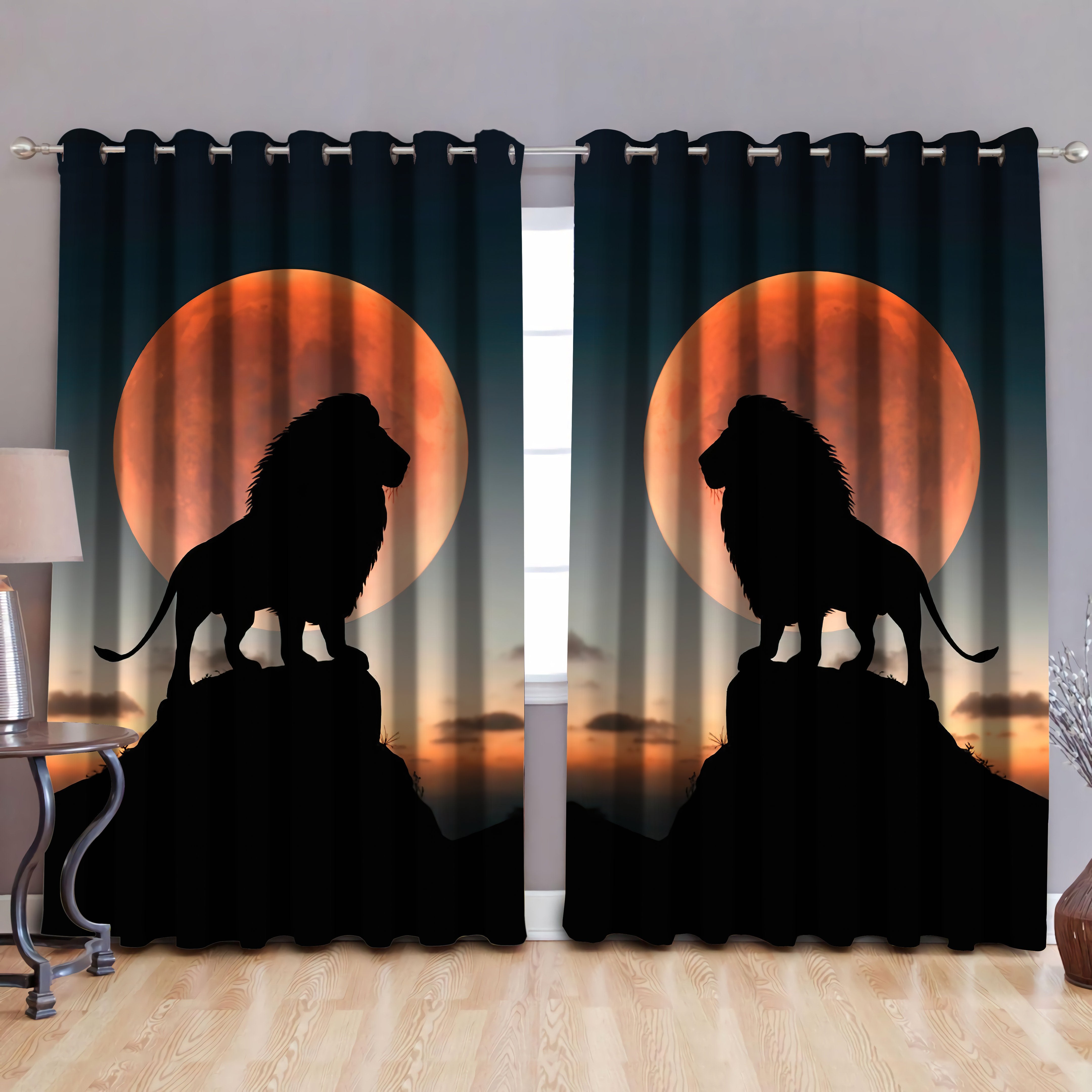 Tmarc Tee Lion In Sunset Window Curtains