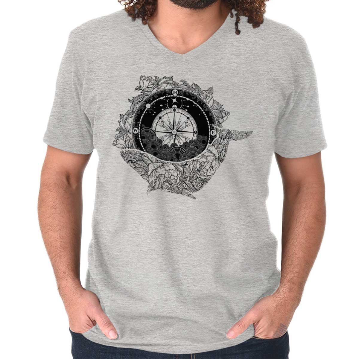 Whale Compass V-Neck T Shirt