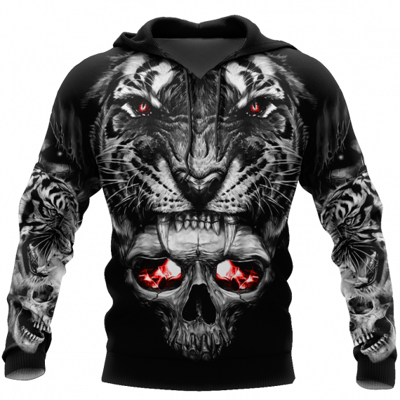 Unisex Hoodie All Over Print Skull Gifts Tattoo Skull Tiger Over Printed Us Unisex Size Hoodie