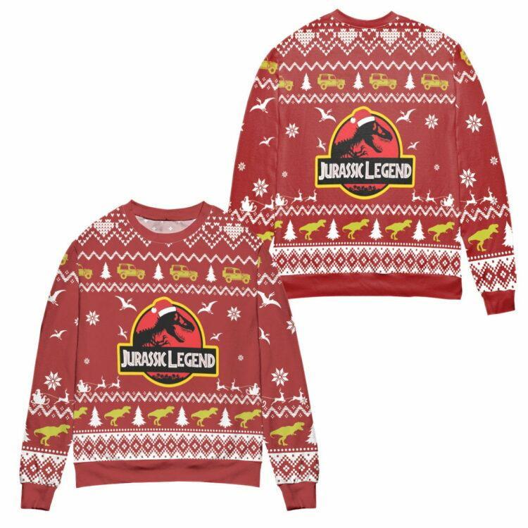 Jurassic Park Legend Dinosaur Pattern Ugly Christmas Sweater – All Over Print 3D Sweater – Red
