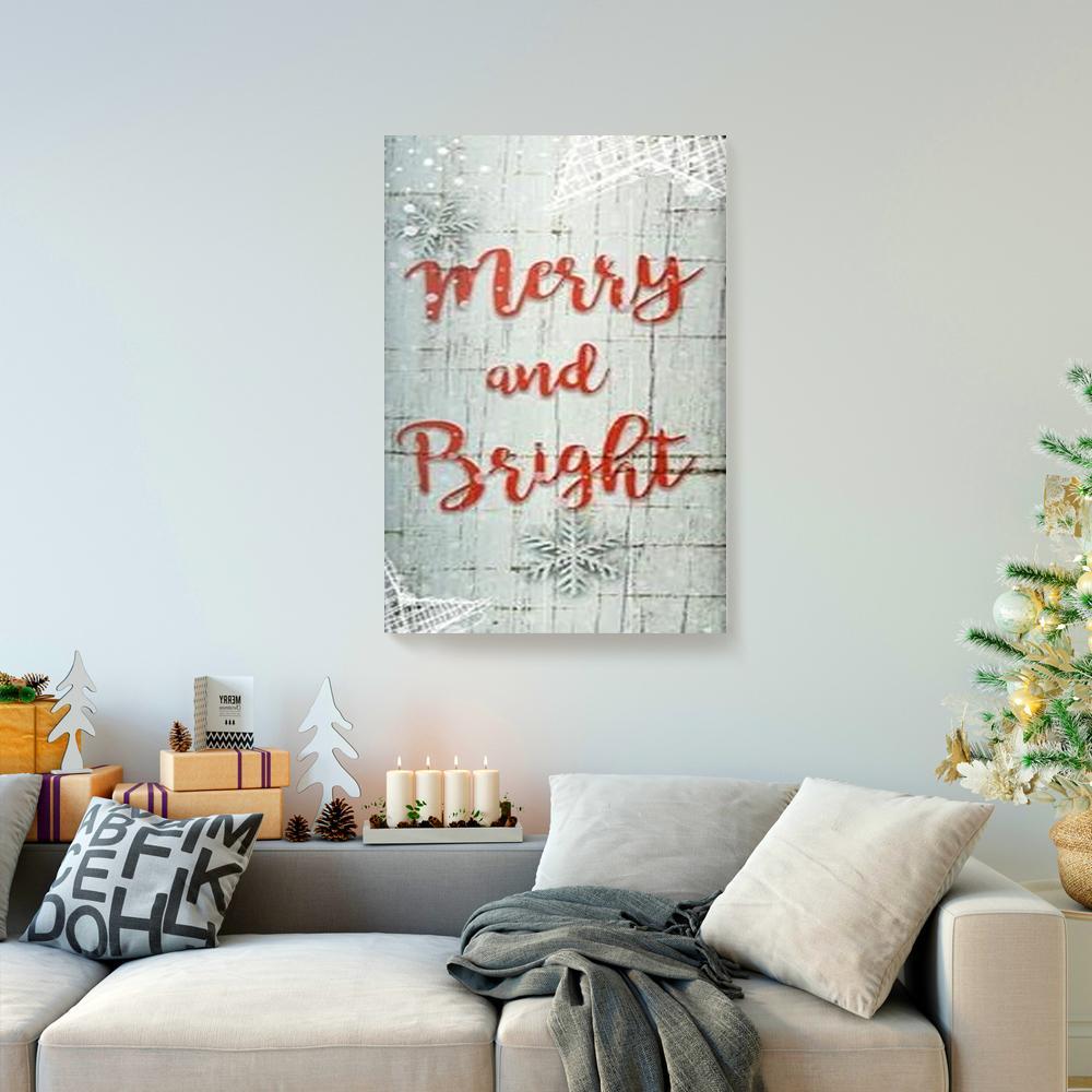 Canvas Prints Merry And Bright Holiday Gift Wood Frame Christmas Canvas Wall Art Home Decoration