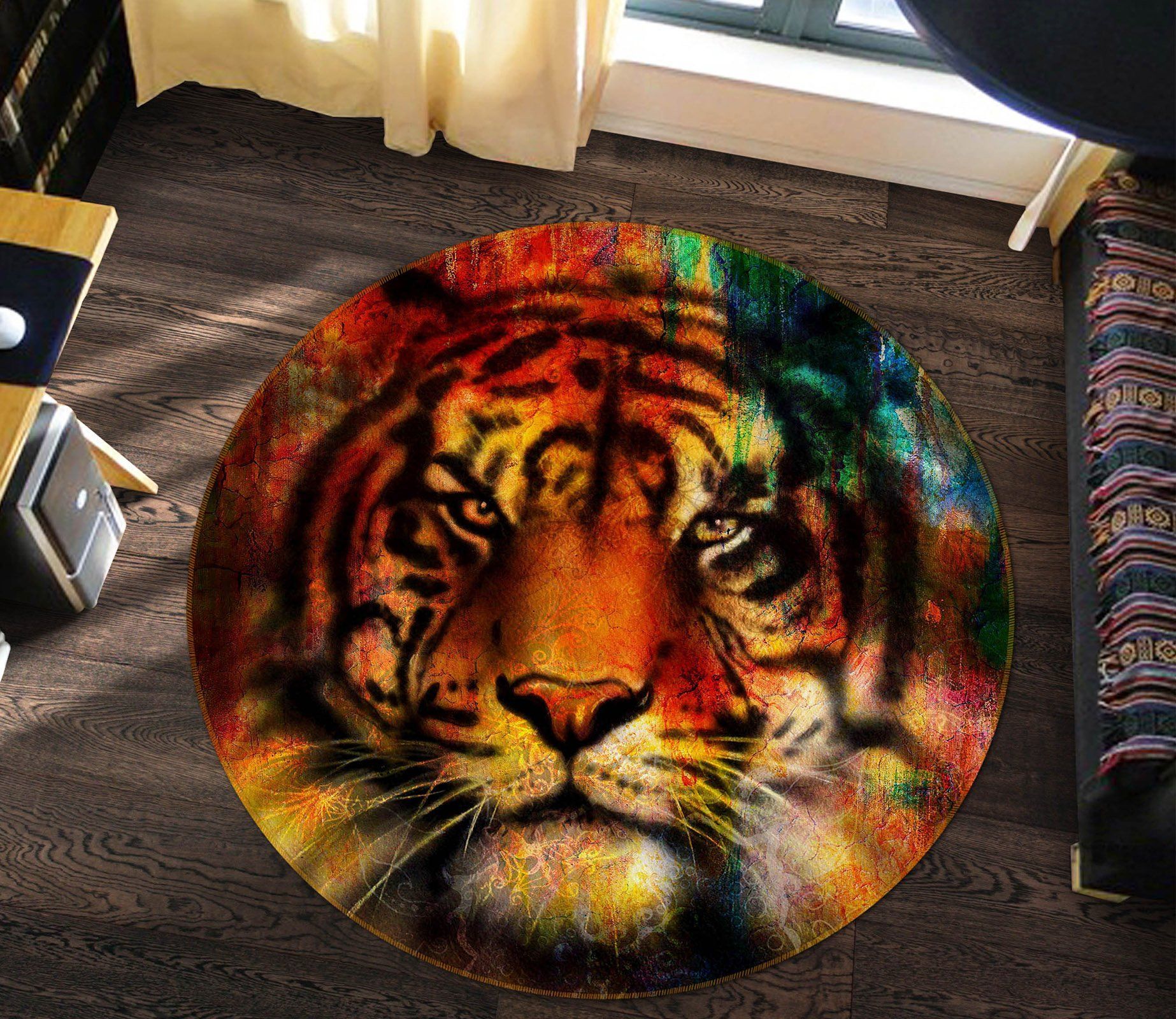 Close-Up Tiger Face Round Rug – Round Carpet Home Decor