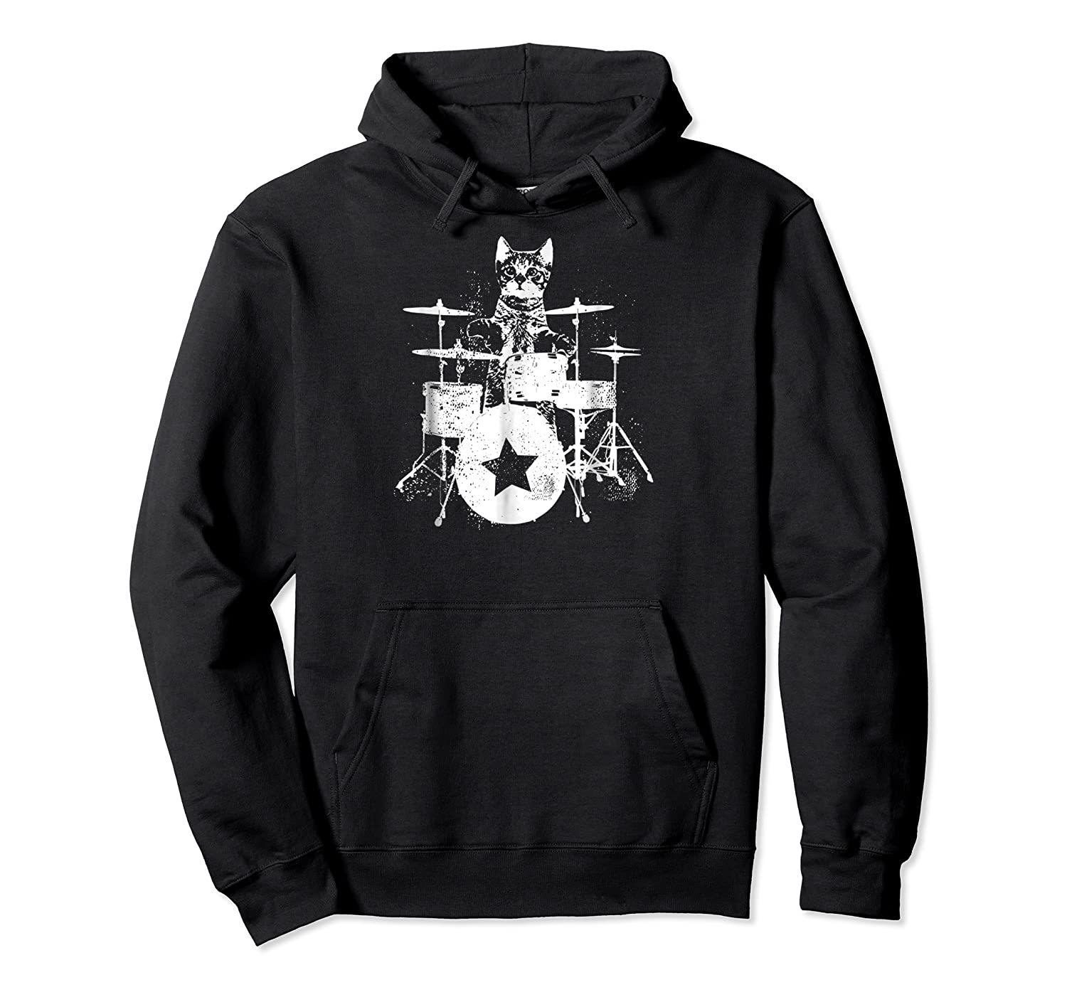 Punk Rockstar Kitten Kitty Cat Drummer Playing Drums Graphic Pullover Hoodie, T-Shirt, Sweatshirt