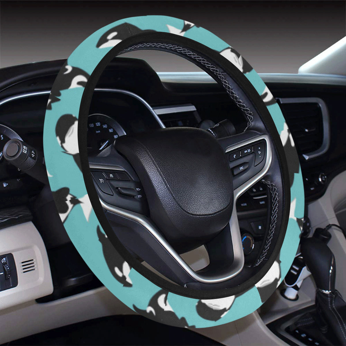 Whale Action Design Themed Print Steering Wheel Cover With Elastic Edge