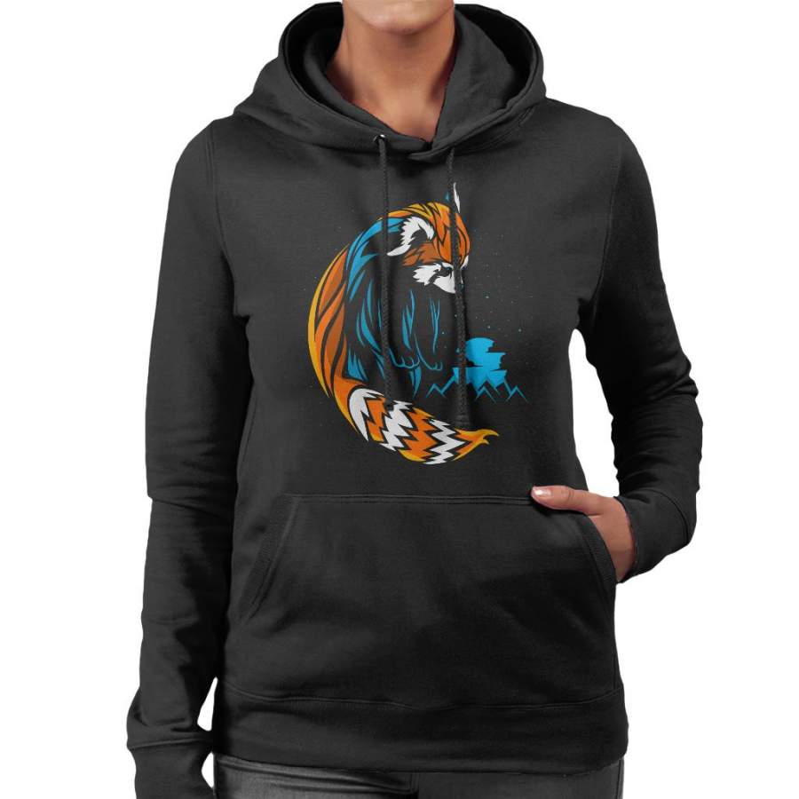 Red Panda Lines Blue Women’s Hooded Sweatshirt