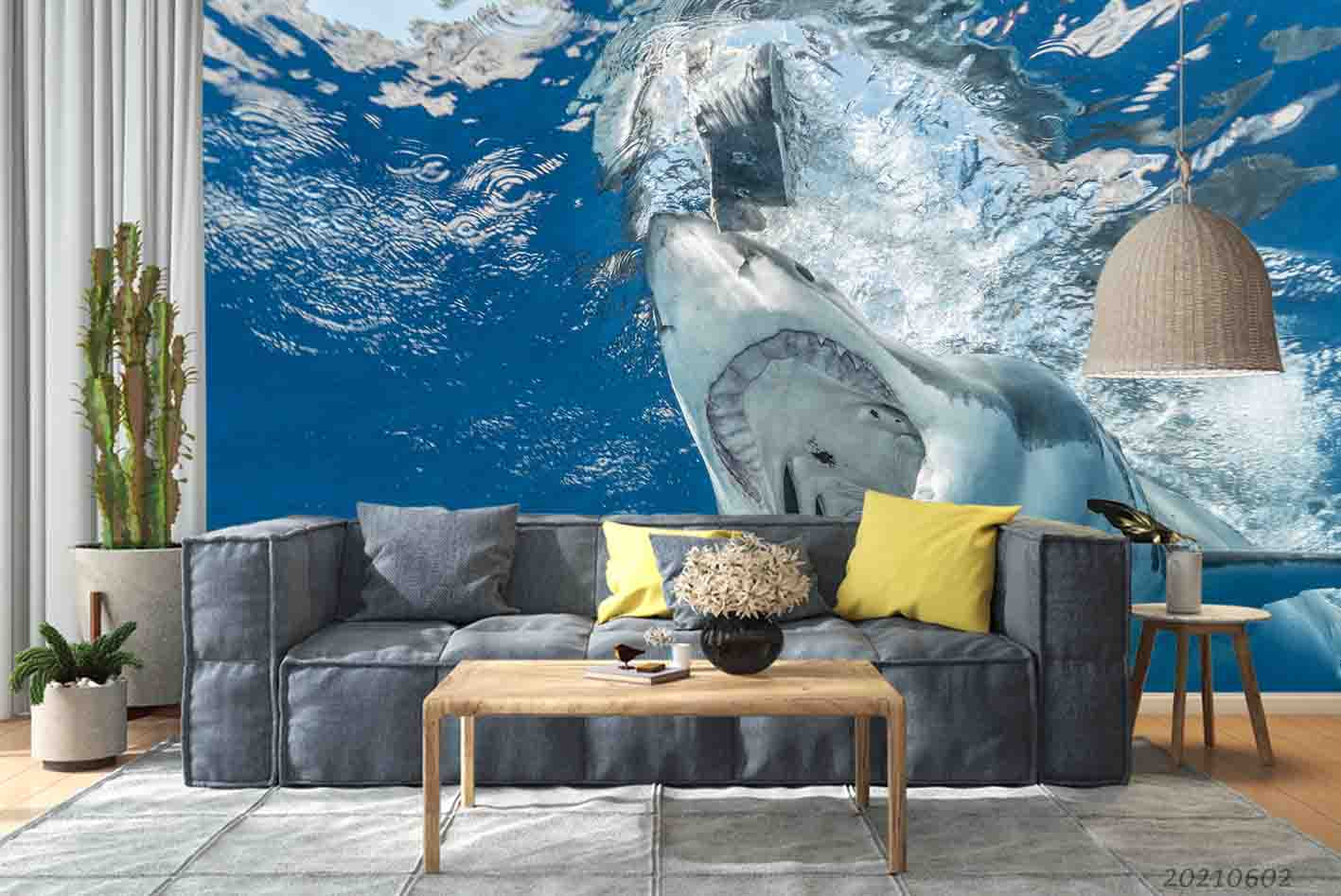 3D Sea World Shark Attack Wall Mural Wallpaper Sww931