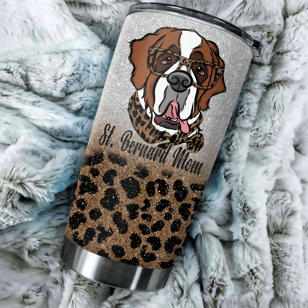 St Bernard Mom Leopard Stainless Steel Tumbler Cup | Travel Mug | Tc4460