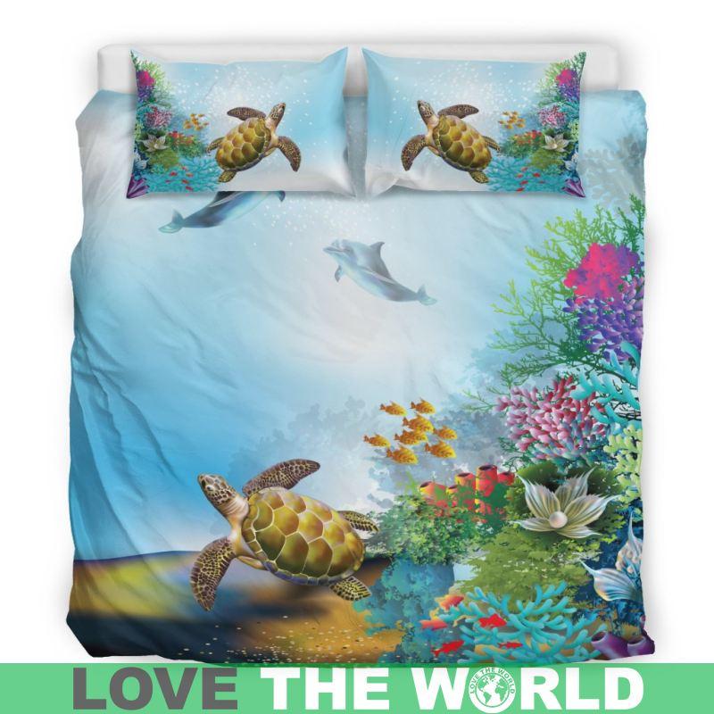 Hawaii Turtle Bedding Set, Honu Dolphin Duvet Cover And Pillow Case