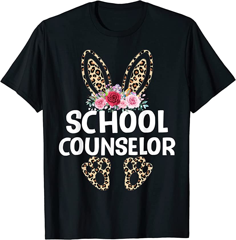 Matching Funny Leopard Print Bunny School Counselor Easter T-Shirt