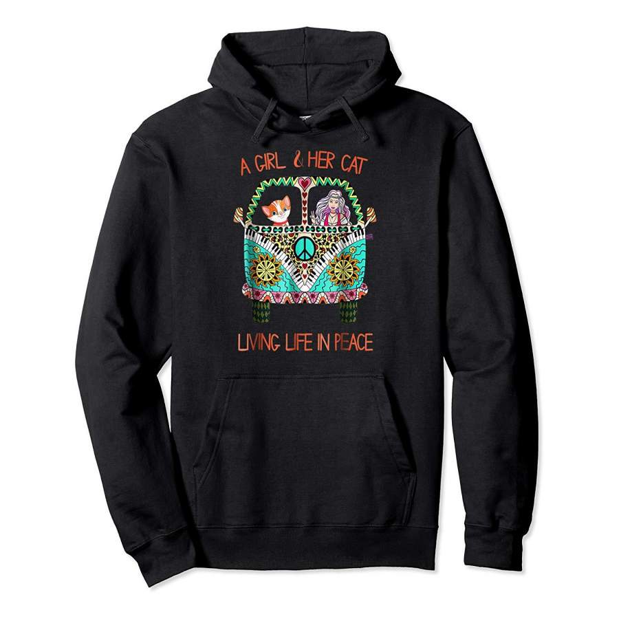 A Girl And Her Cat Living Life In Peace Cute TShirt Hoodie Premium Tee