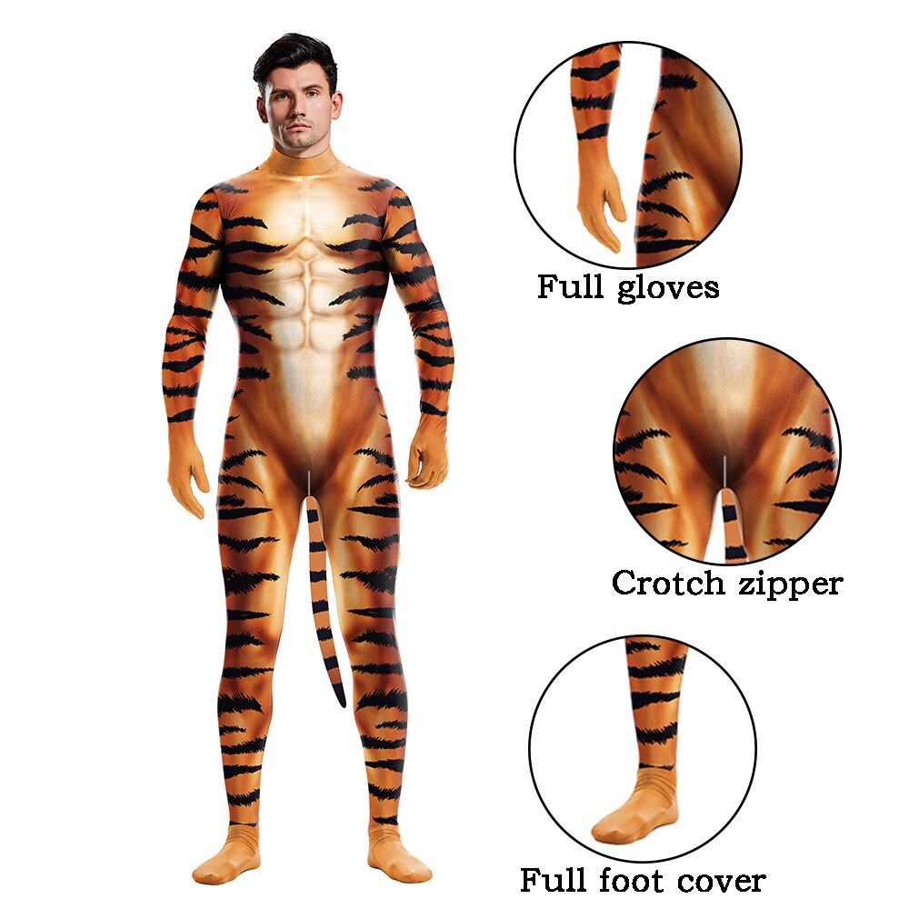 Zawaland Adults Men Petsuits Dog Print Cosplay Costumes Zentai Fancy Dress Halloween Full Cover Suit Jumpsuit Catsuit alx