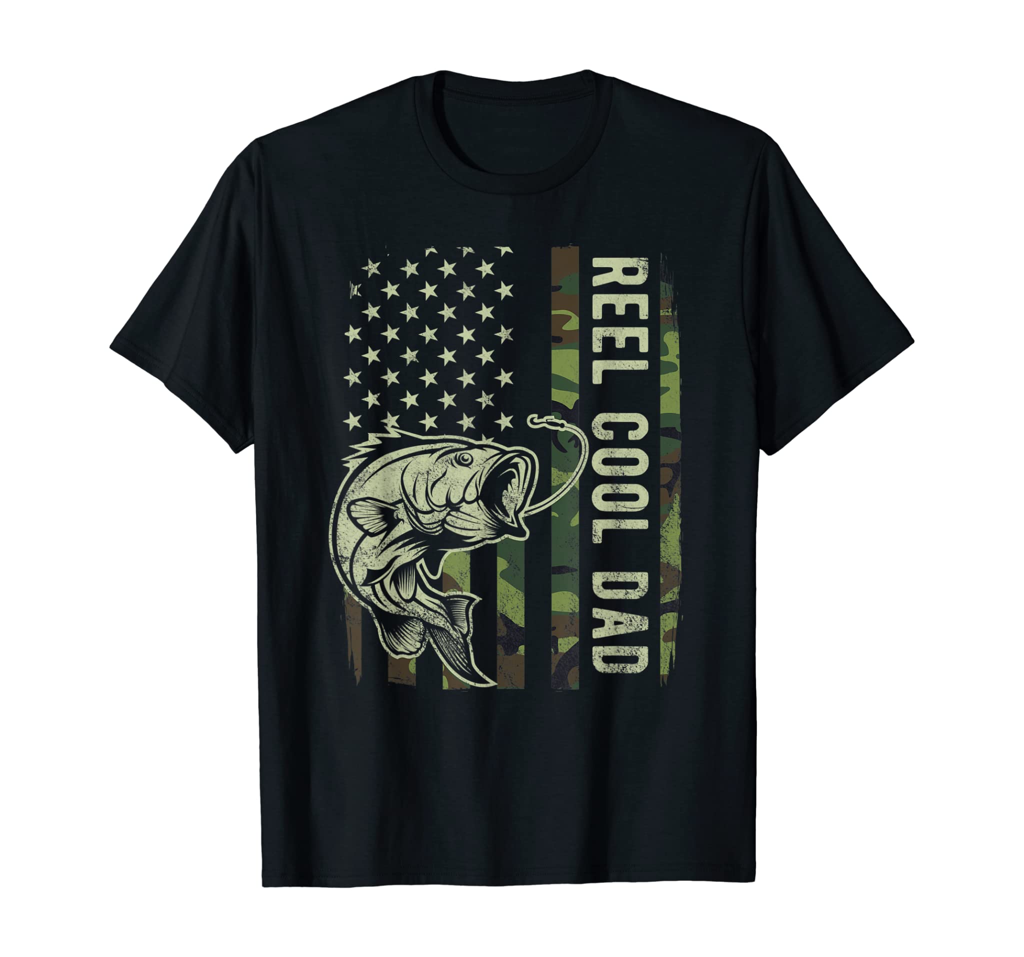 Mens Reel Cool Dad Camouflage American Flag Father’s Day Gift T-Shirt