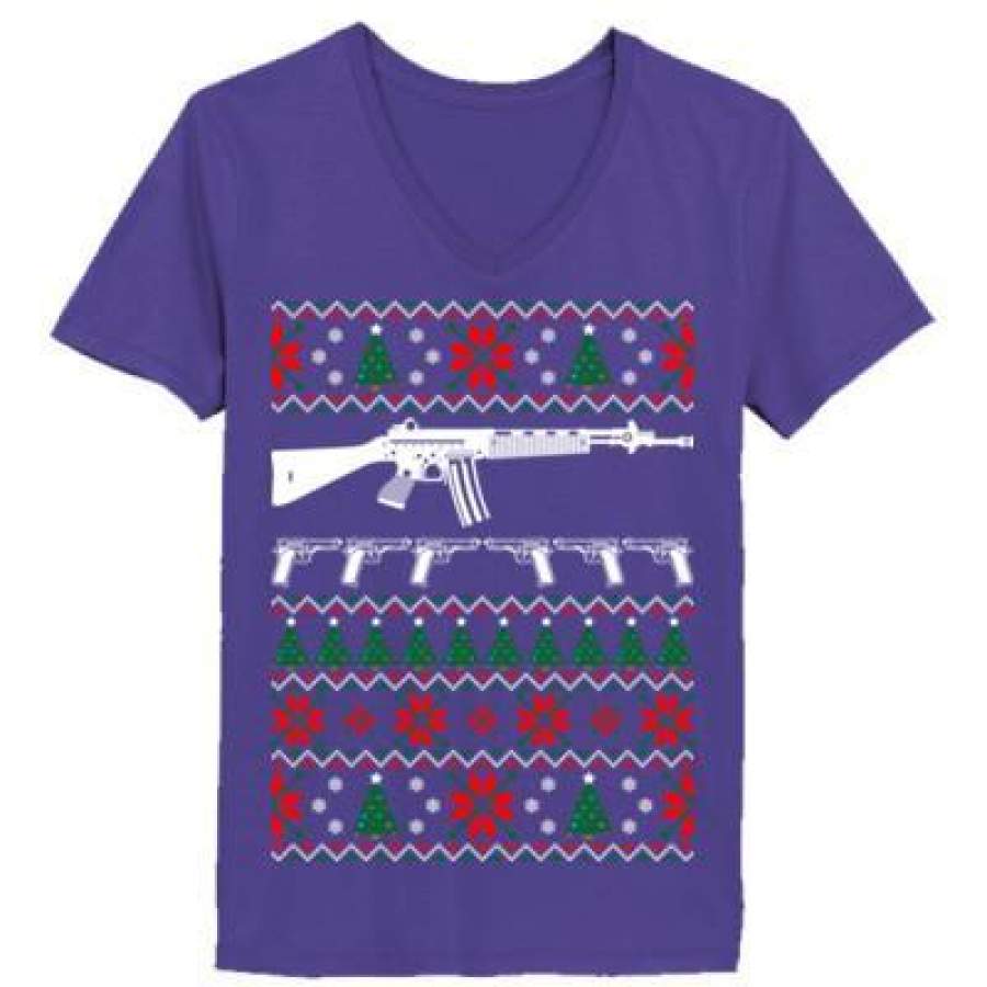 AGR AR15 Ugly Christmas Sweater – Ladies’ V-Neck T-Shirt