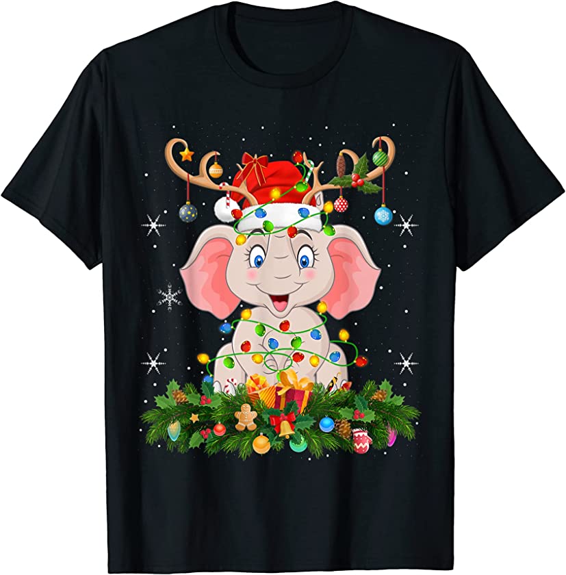 Xmas Holiday Reindeer Hat Santa Elephant Christmas T-Shirt