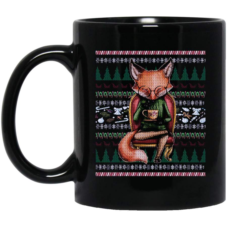 Ugly Christmas Sweater Mug with Red Fox 11 oz 15 oz Black Mug