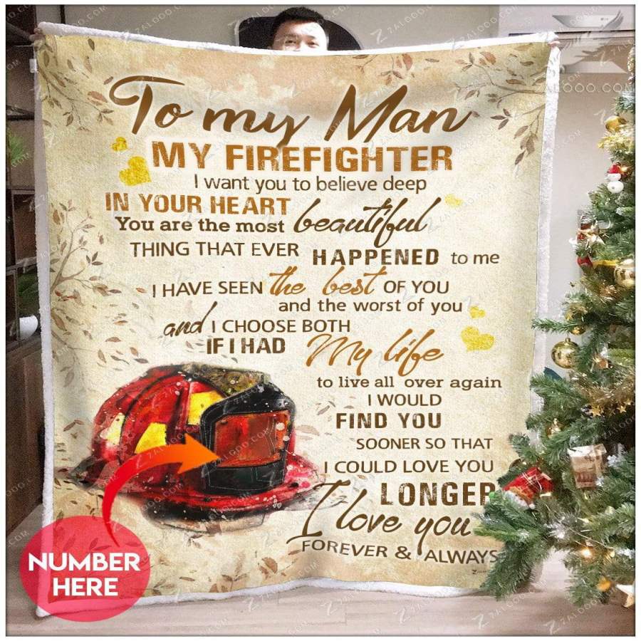 Zalooo – Custom Fleece Blanket – FIREFIGHTER – To my Man – I choose both (Red)