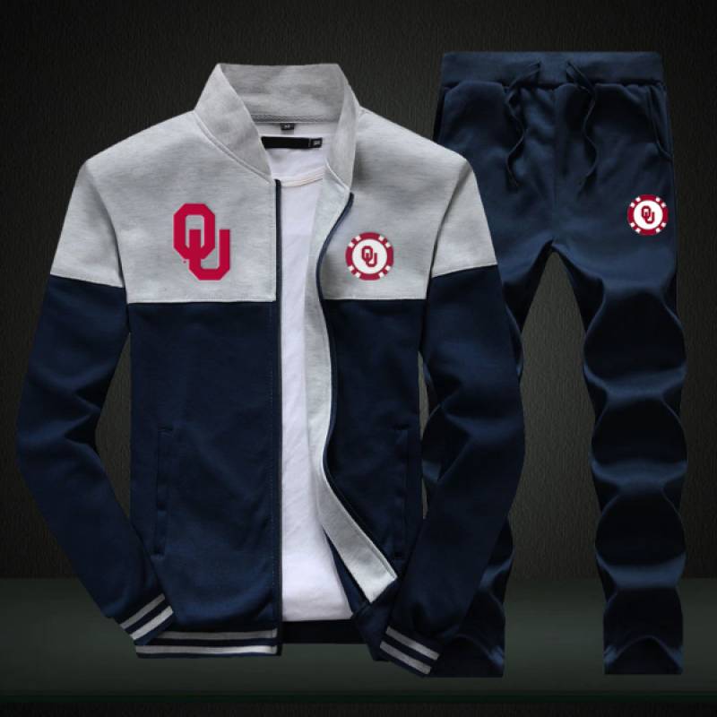 Okalahoma Sweatshirt +Sweatpants Mens Clothing 2 Pieces Sets Slim Tracksuit