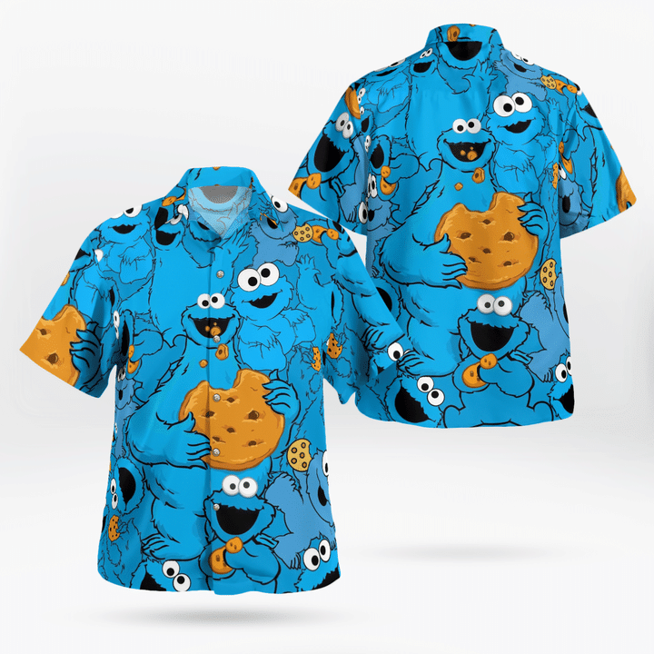 The Muppet Cookie Monster Short Sleeve Button Hawaii Shirt Ha40849