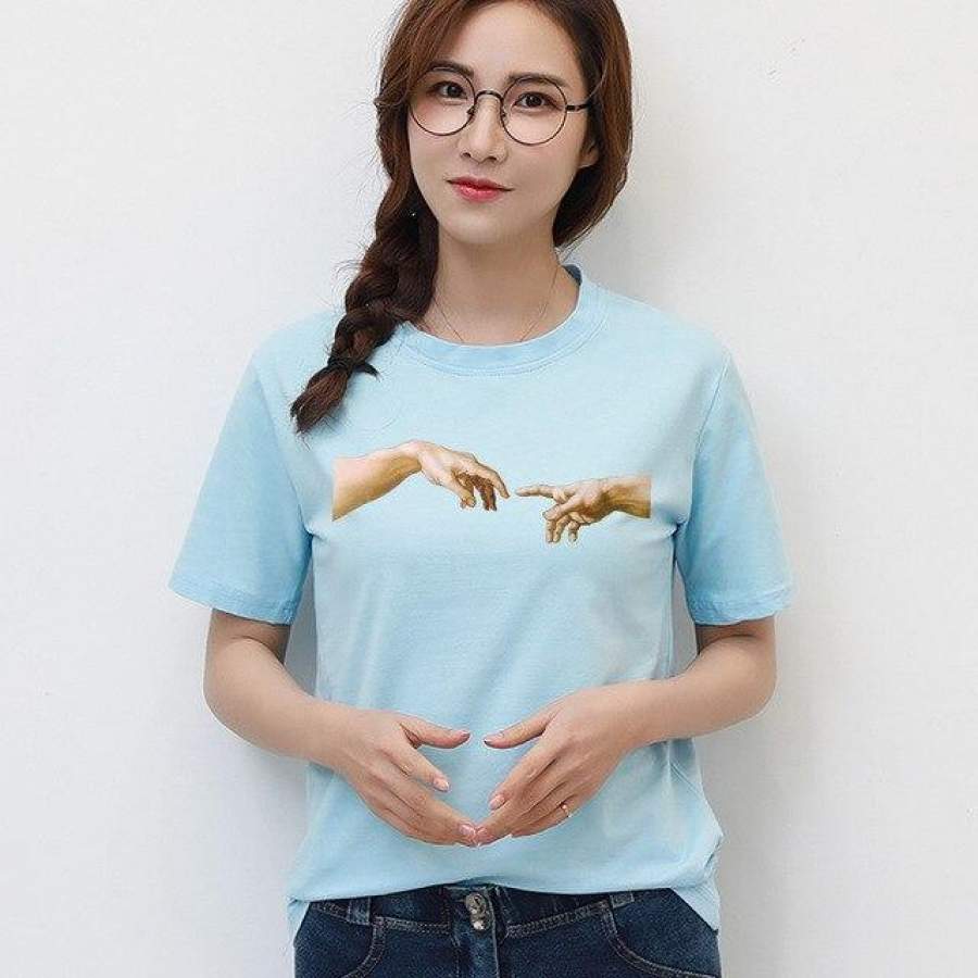 Aesthetic Michelangelo T Shirt Women Hands Vintage Cotton Tshirt Aesthetic Grunge Graphic