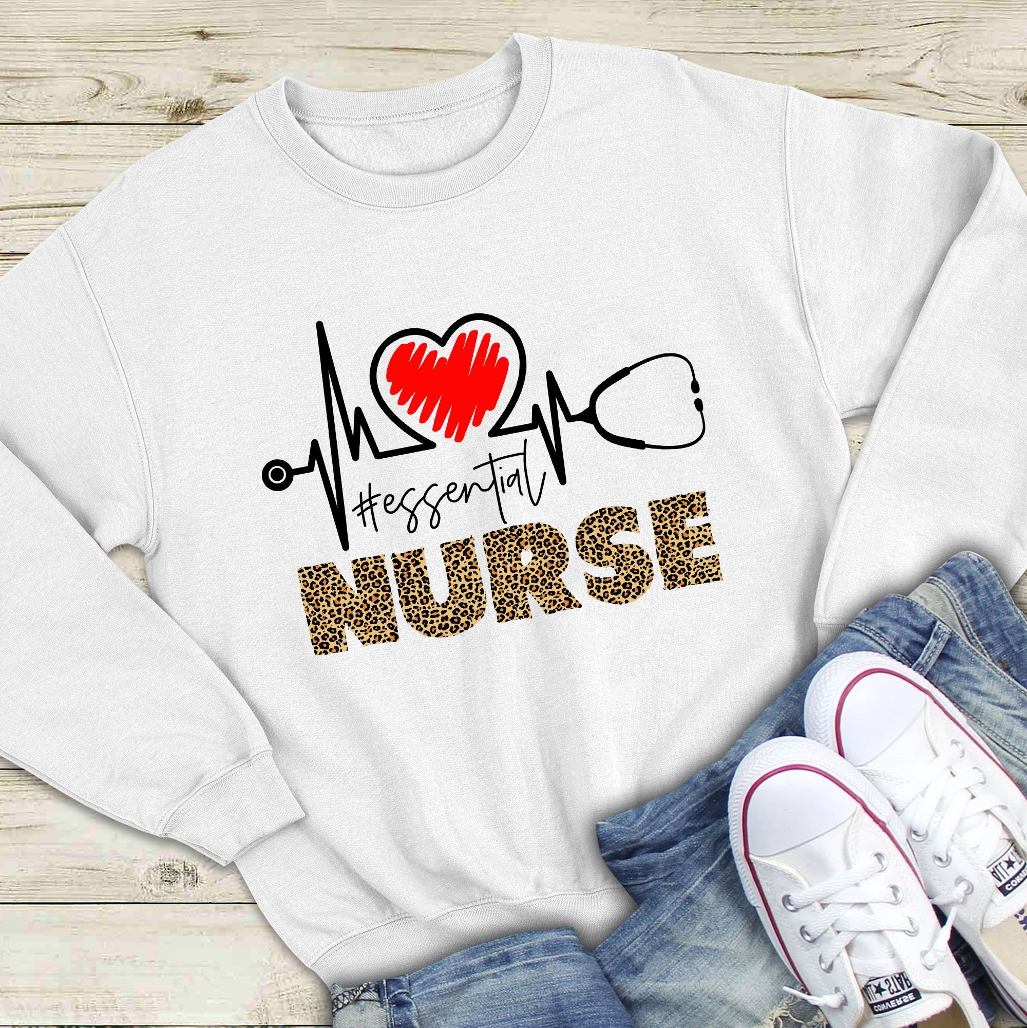 Nurse Essential Leopard Unisex T-Shirt Hoodie Sweatshirt Plus Size S-5Xl