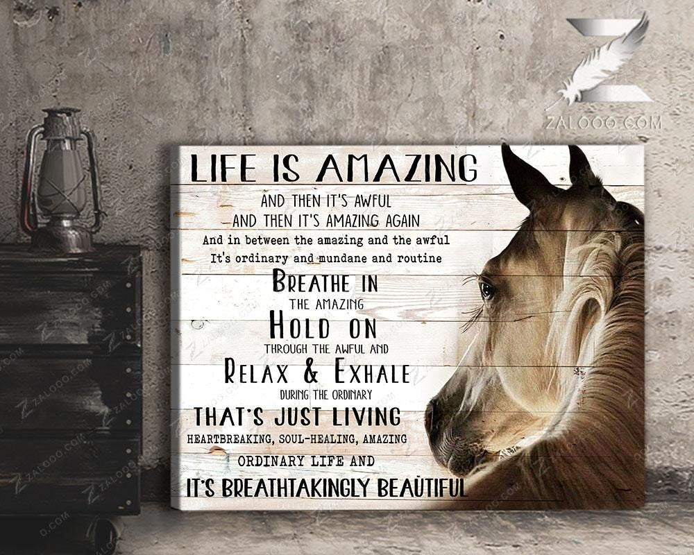 Canvas – Horse – Life Is Amazing Gift For Family, Wall Art Decor, Canvas Print, Home Decor