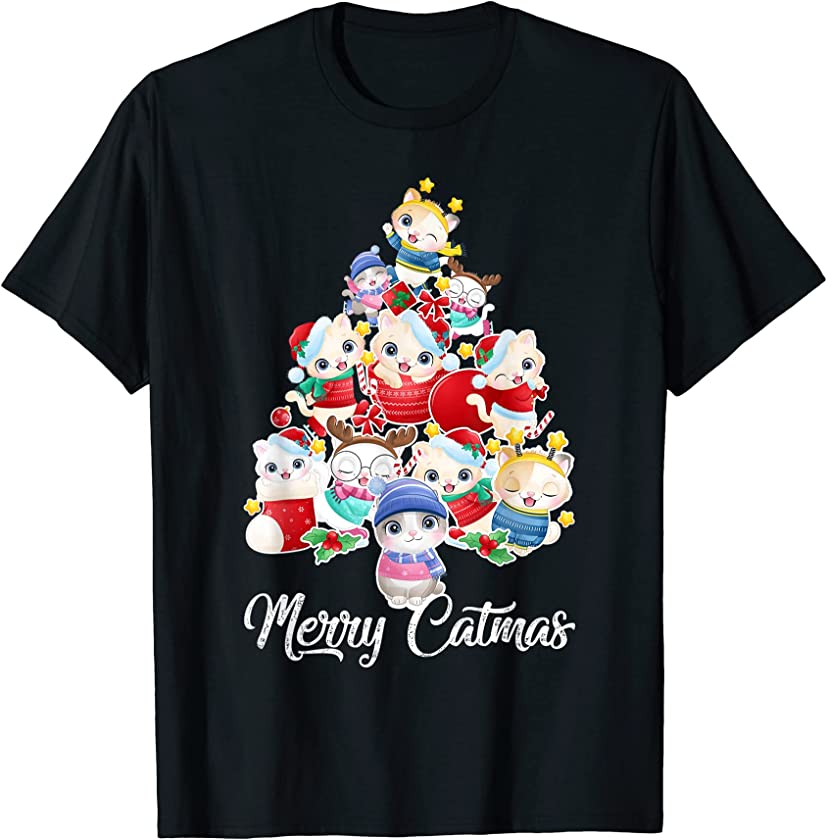 Cute Cat Christmas Tree Merry Catmas For Kitten Xmas Lover T-Shirt