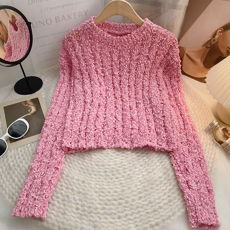 Yitimoky Pink Cashmere Sweater Women Jumper Crop Tops Long Sleeve Knitted Fall Winter 2022 O-Neck Korean Fashion Pullover Blue alx