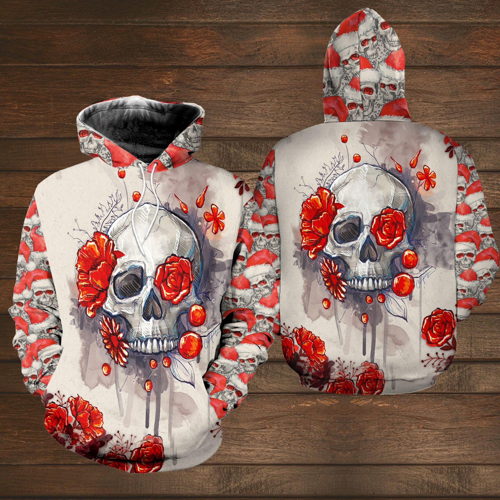 AmazeStyleZ The Skull Human Skull Goth Girl Gothic America  Skull Floral 3D Hoodie Gift For Skull Lover 3D Printed Hoodies