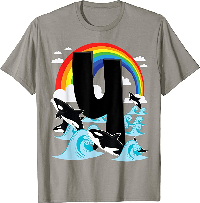 4 Four Birthday Orca as Rainbow & Jumping Killer Whale Shirt T-Shirt