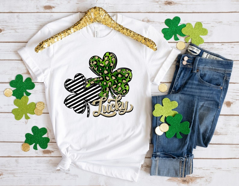 St. Patrick’S Day Lucky Shirt, St Patricks Day Shirt, Irish Gifts, Clover Shirt, Shamrock Shirt, Leopard Shamrock