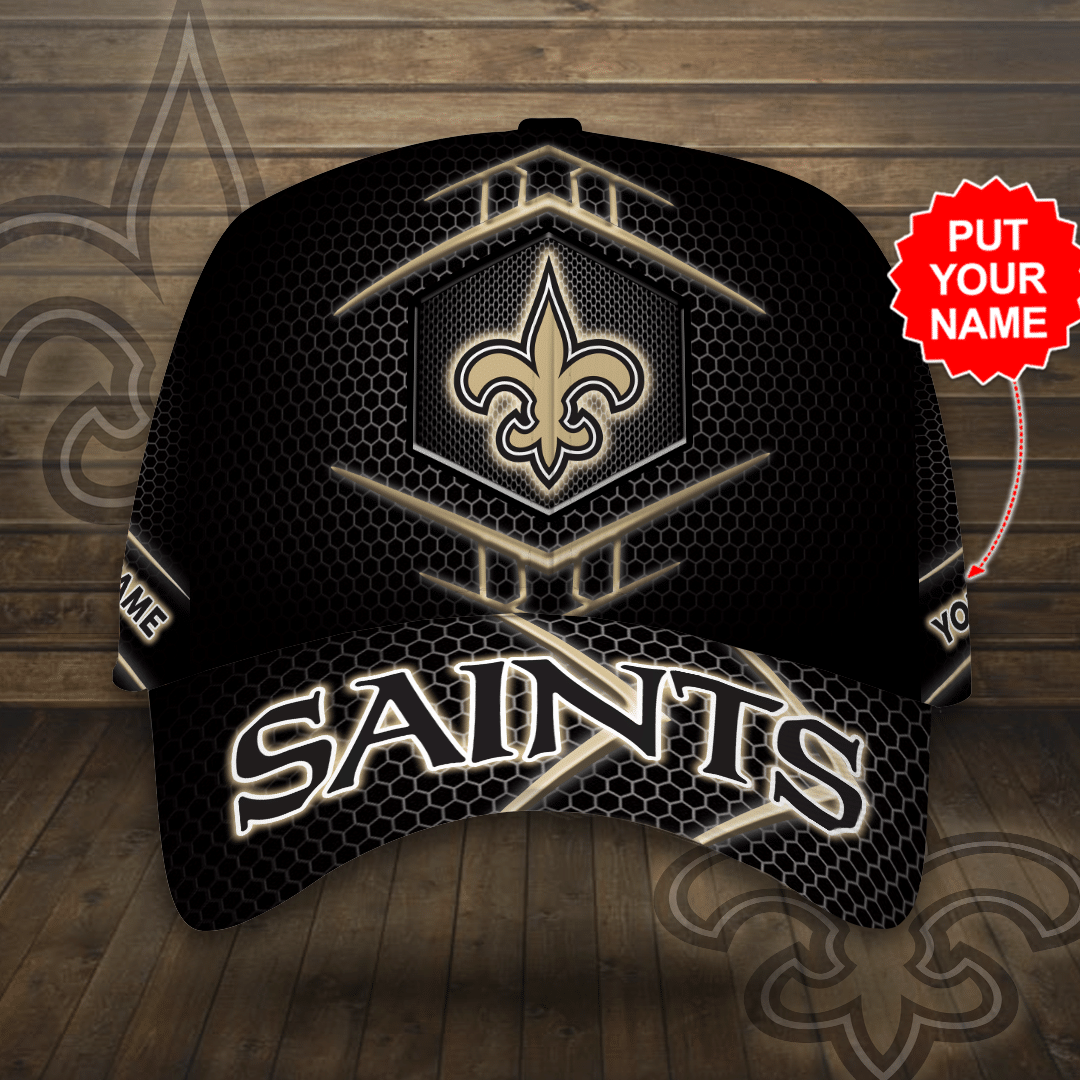 Personalized New Orleans Saints Beehive Hexagon Pattern All Over Print 3D Baseball Cap – Black