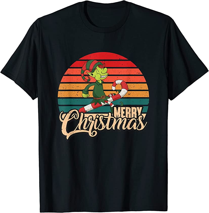 Merry Christmas Retro Vintage Candy Cane Elf T-Shirt