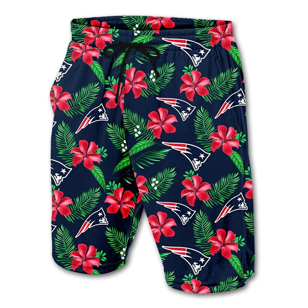 New England Patriots Floral Pattern Hawaii Summer Shorts Men In Red Ha65083