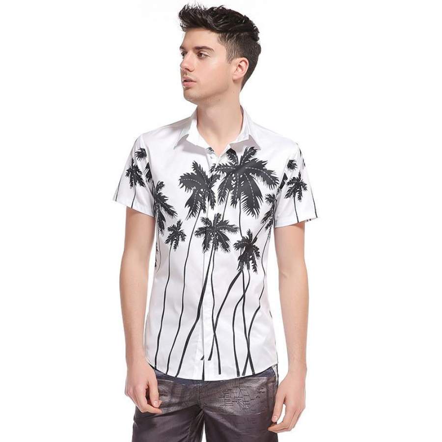 GUJMin Printed Shirt Short Sleeve Shirt Cotton Mens Casual Hawaiian Beach Flower Shirt