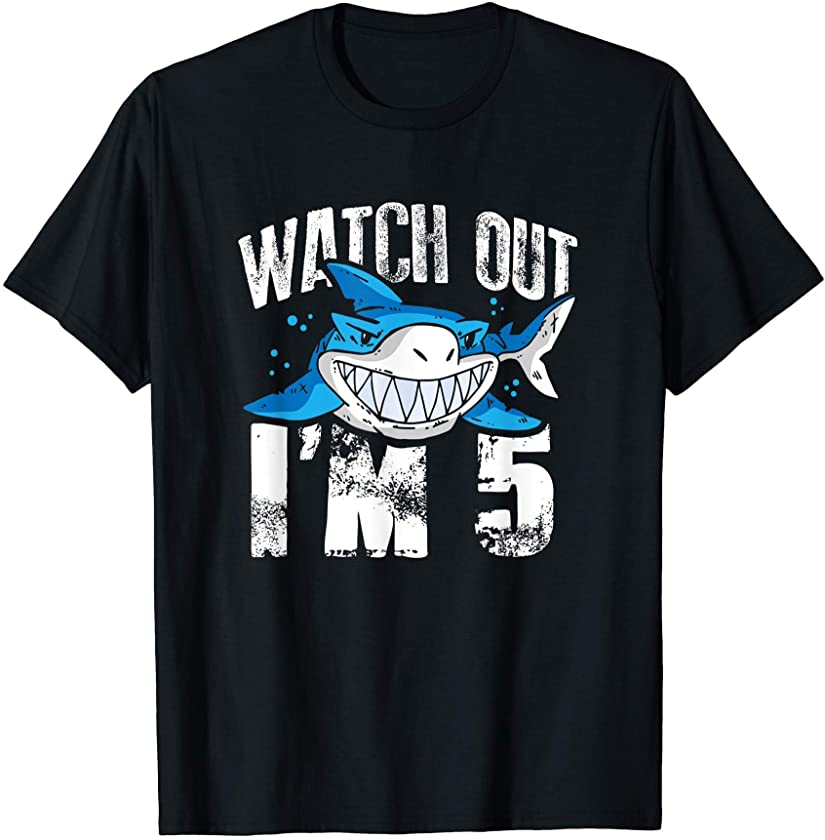 Watch Out I’m 5 Shark Sea Animal 5th Birthday Party Gift T-Shirt