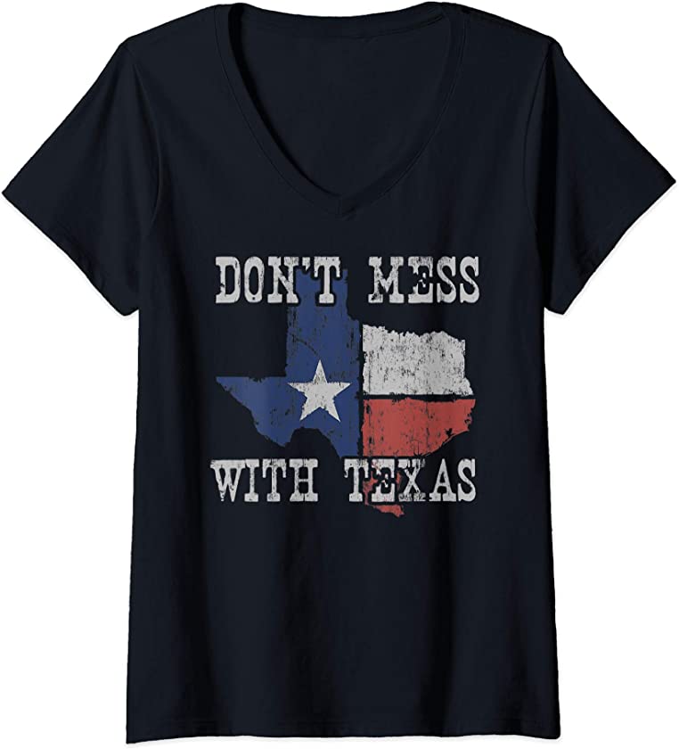 Womens Don’t Mess With Vintage Texas Longhorn Lone Star State Shirt V-Neck T-Shirt