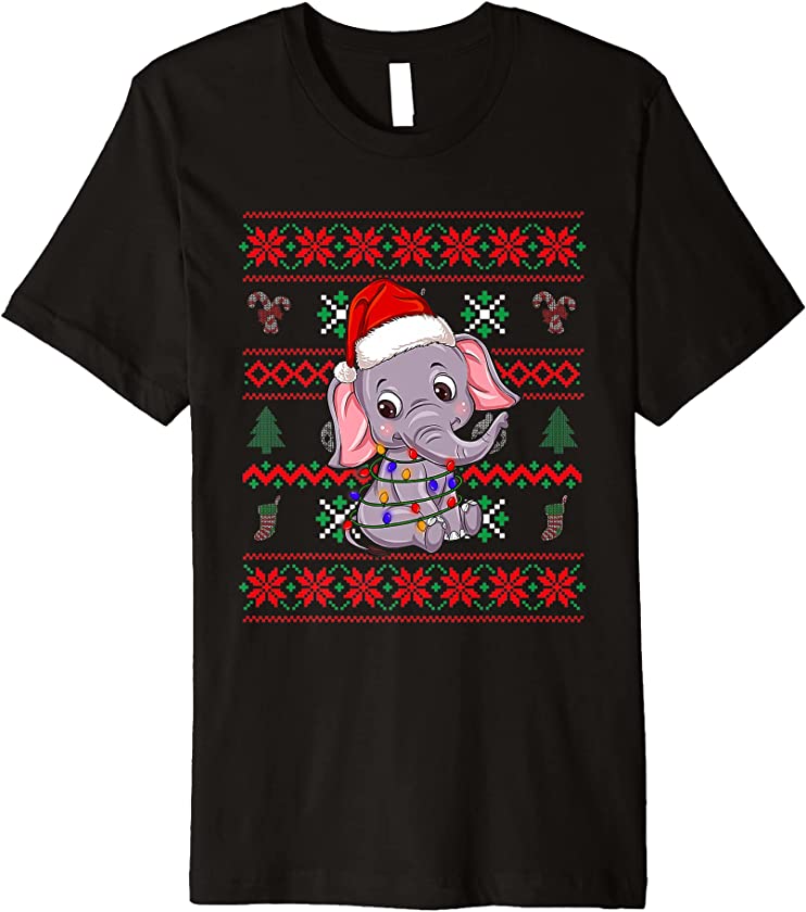 Merry Christmas Sweater Elephant Santa Hat Lights Xmas 2021 Premium T-Shirt