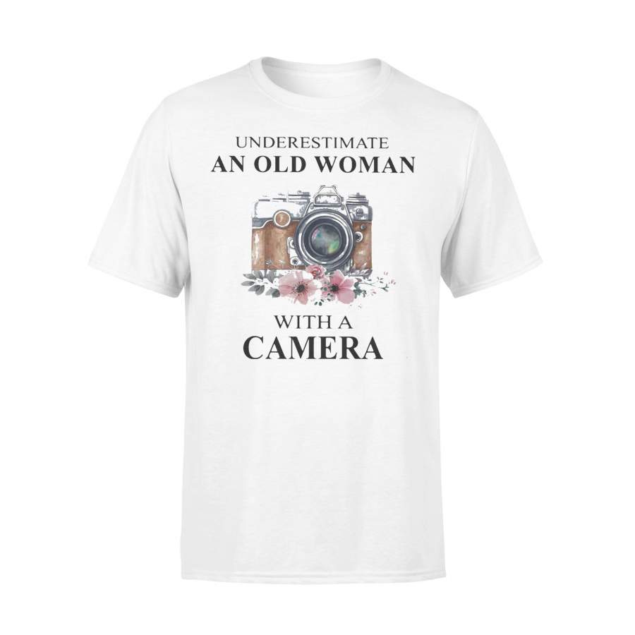 Underestimate An Old Woman With A Camera Flowers T-shirt